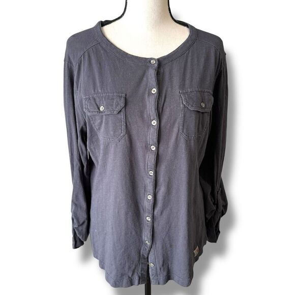 Carhartt Button Down Long Sleeve Collarless Pocket Cotton Shirt Gray Size Medium - Picture 1 of 9